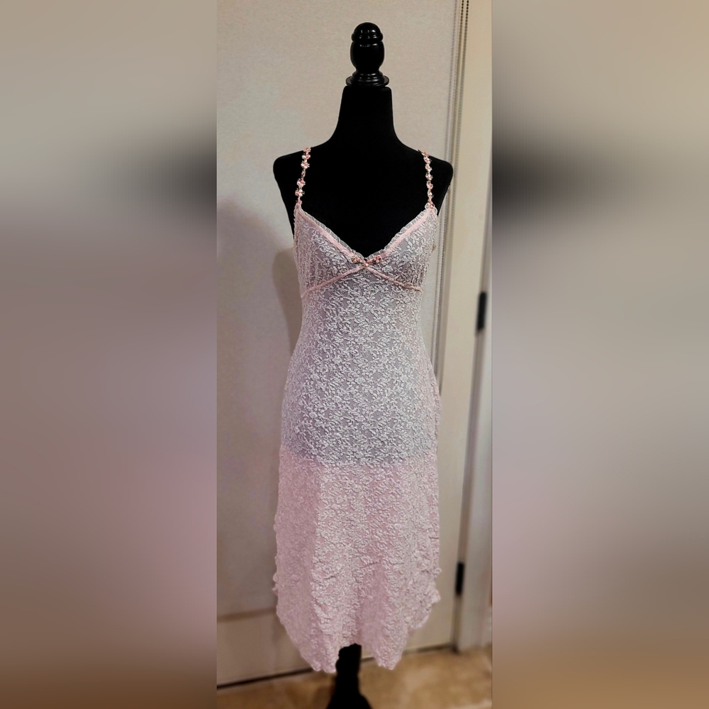 Vintage Claire Pettibone Pink Floral & Lace Gown, Romantic Size S